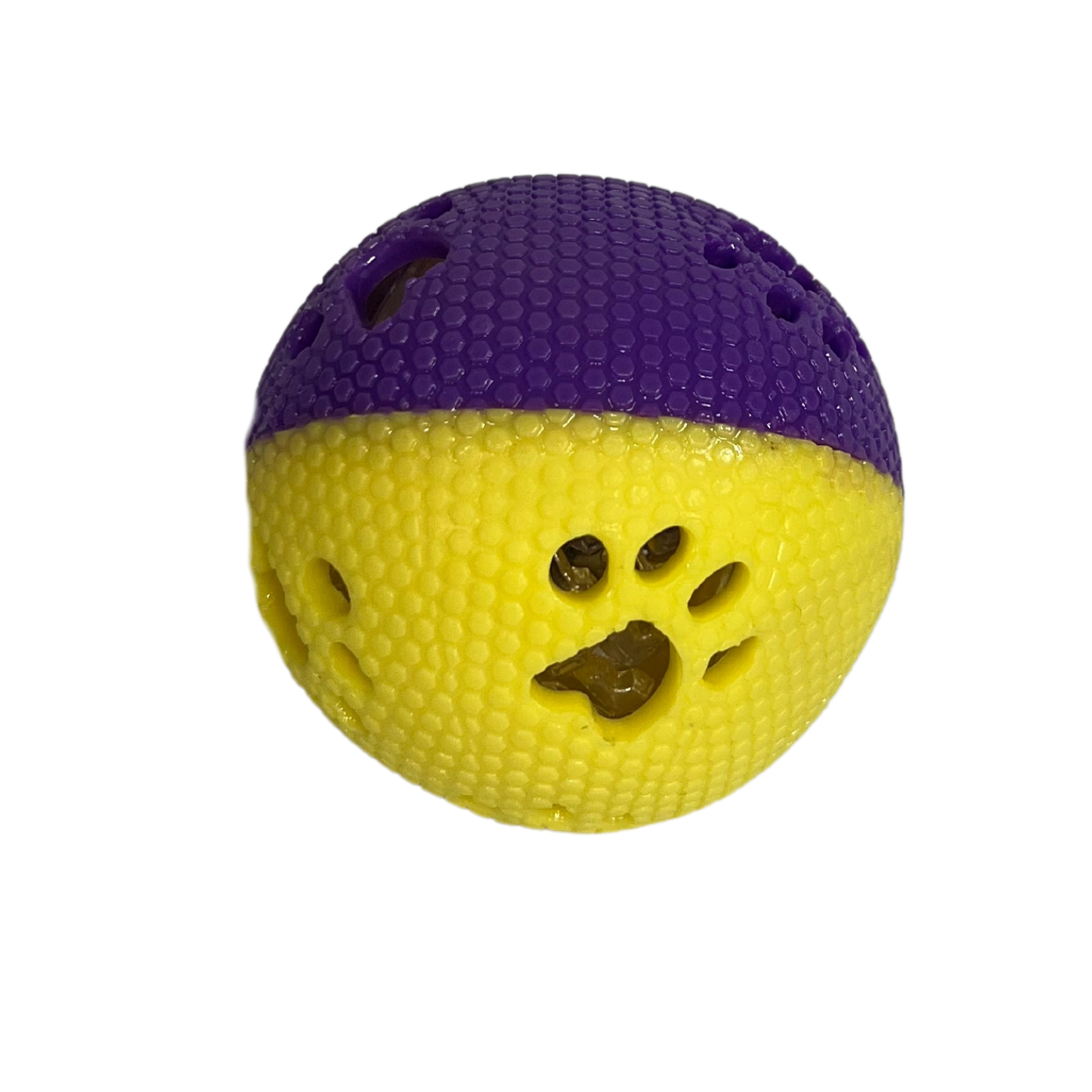 Pelota para Mascotas con Huellas y Cascabel | Plástico Resistente | 7.5 cm