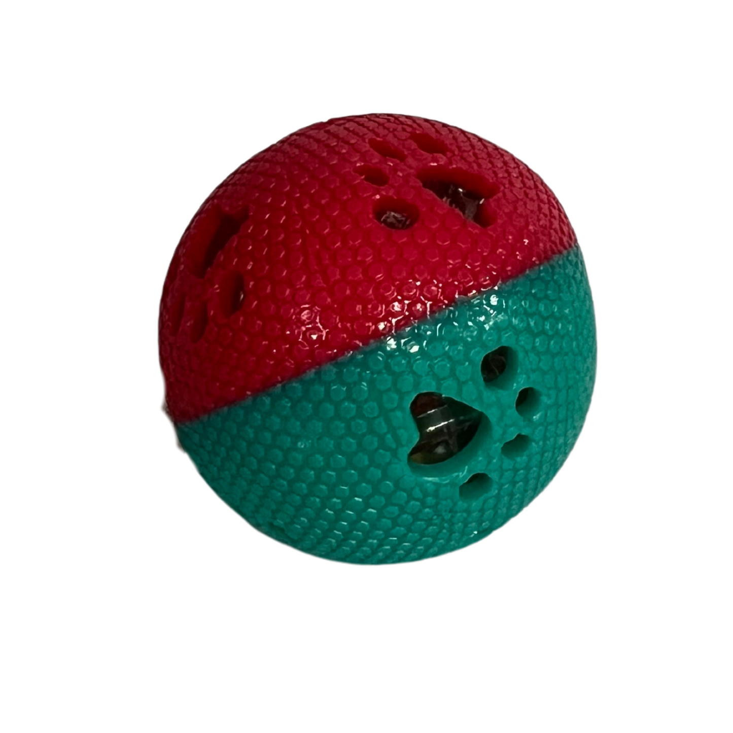 Pelota para Mascotas con Huellas y Cascabel | Plástico Resistente | 7.5 cm