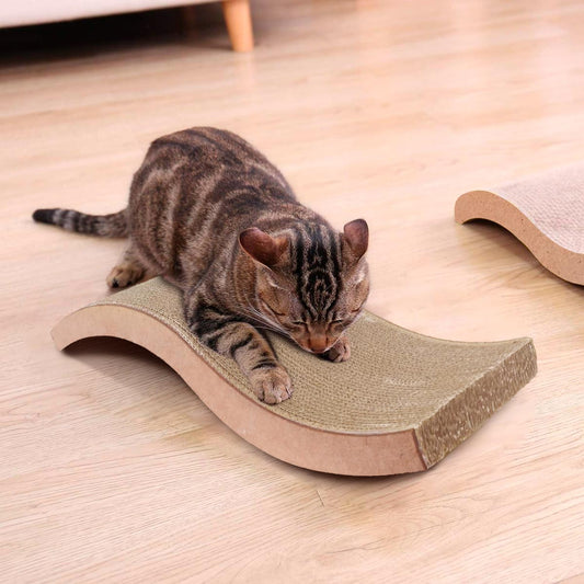 Rascador para Gatos en Forma de S | Cartón Corrugado y Madera | Duradero y Ecológico