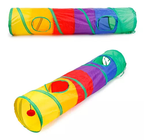 Túnel para Gatos de 3 Vías | Plegable y Resistente | Con Mirilla y Juguete